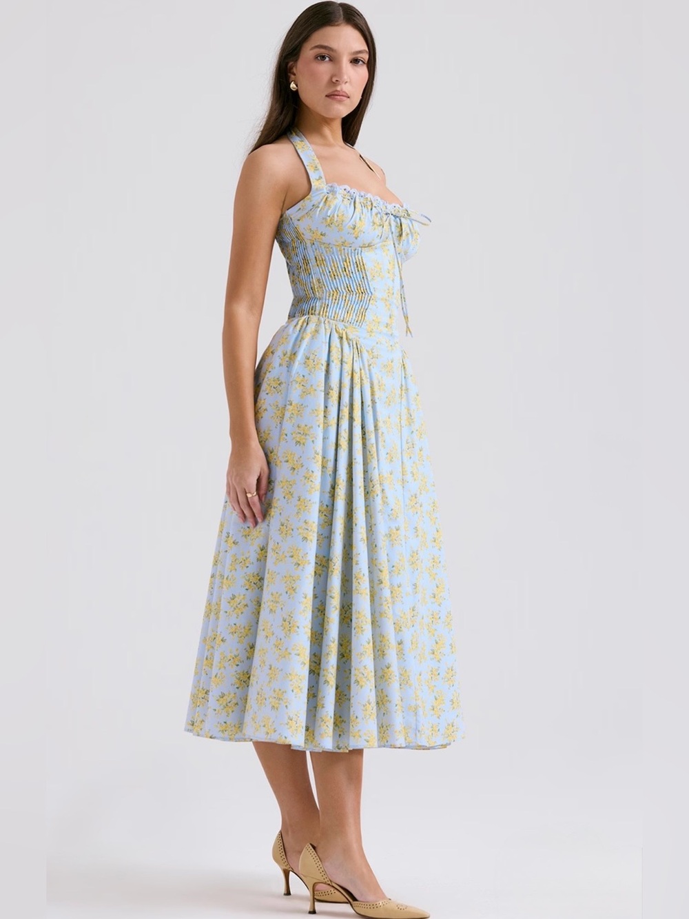 🩷Firm Price🩷Adabella Soft Blue Vintage floral print cotton halter sundress - Picture 12 of 16